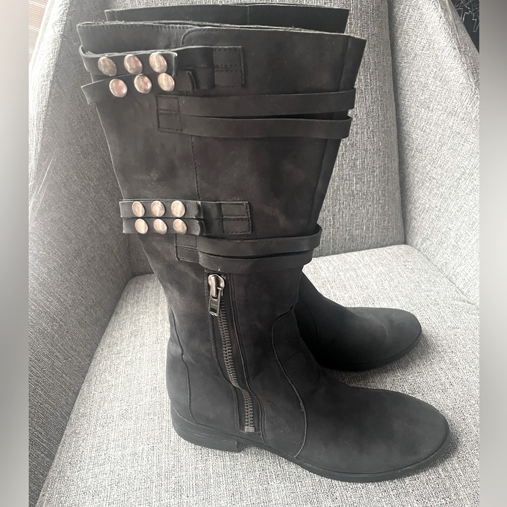 Nine West, brushed leather, soft black, studded boots, size 9 (more like 10).